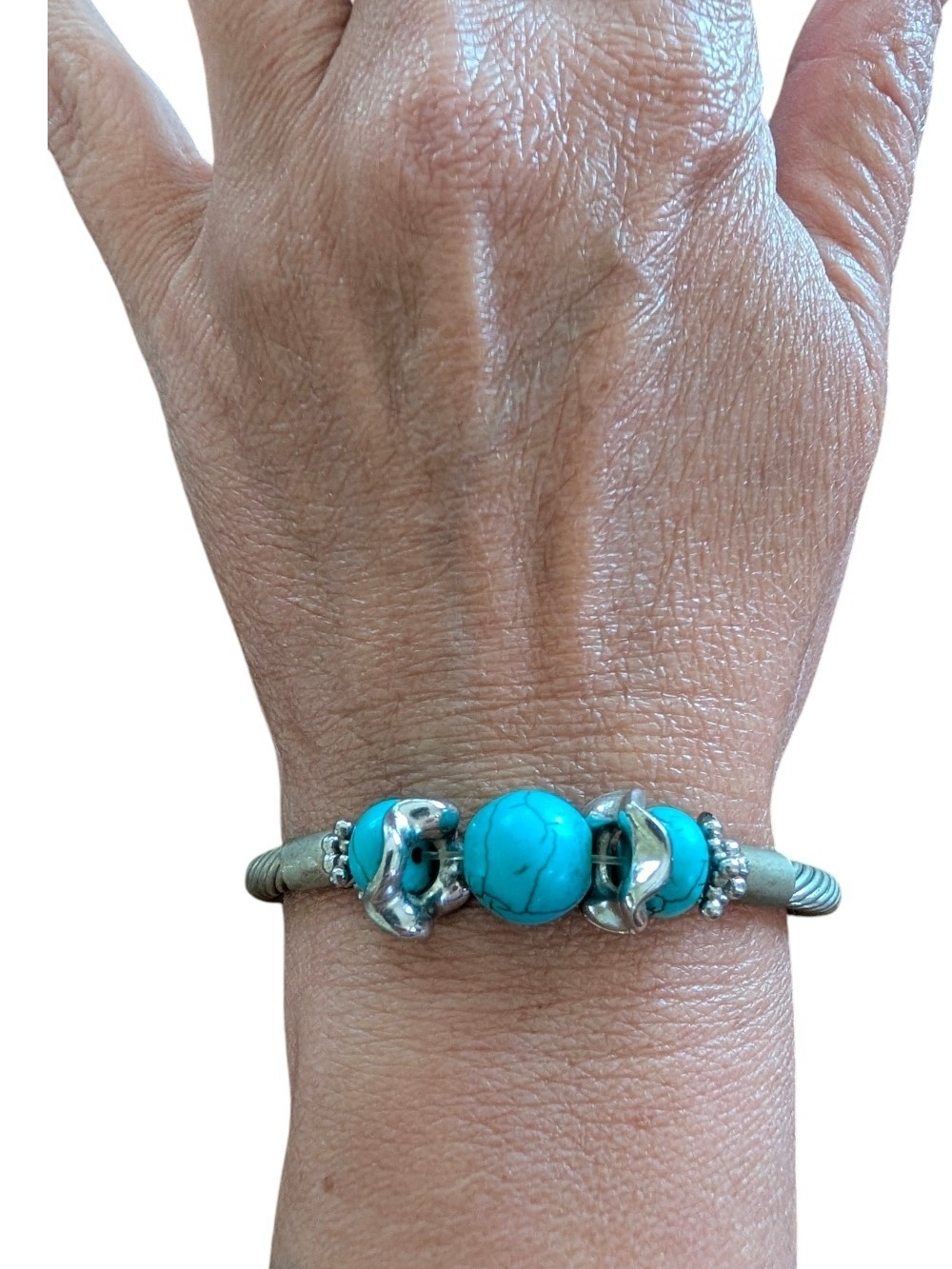 Turquoise Bead Silver-Tone Women’s Bracelet